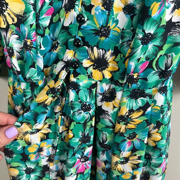 Vintage 80s Amandine Paris Floral Button Front Viscose Midi Dress (38) S XS - Picture 9 of 15